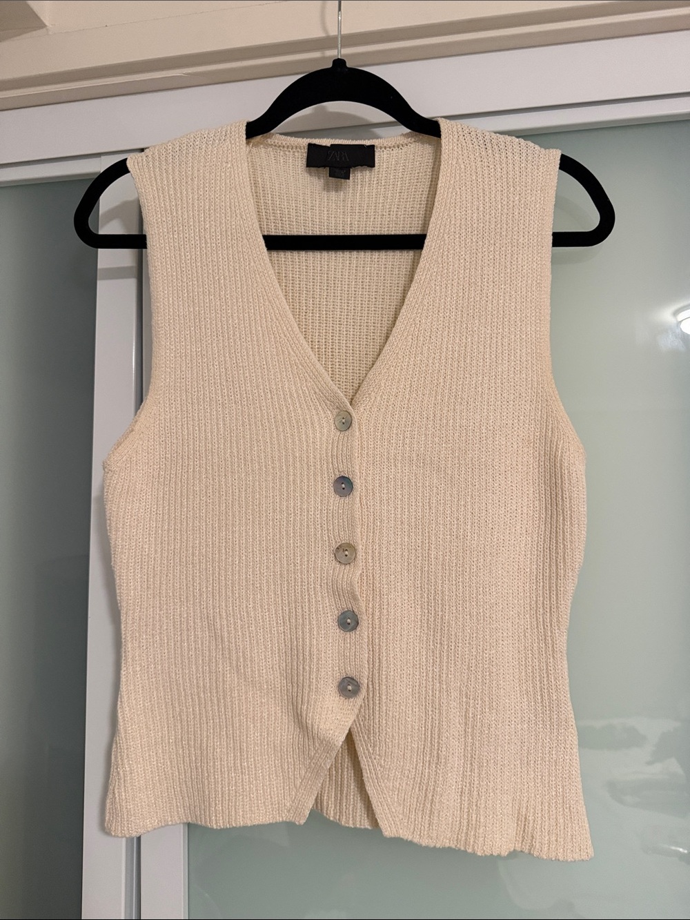 ZARA Sleeveless Button-Front Knit Vest - Cream